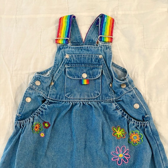 Vintage Kids Jet Set Rainbow Denim Overalls Jumper Dress Size 4T - Picture 3 of 5